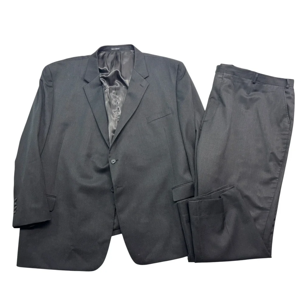 Pronto Uomo 58R 54x30 Charcoal 2pc Pant Suit 100% Wool Executive Fit Flat Front